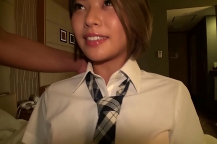 Japanese Short Hair Goddess With Sun-Kissed Skin In Her First Pov Experience - Cum Inside Her Shaved Pussy!